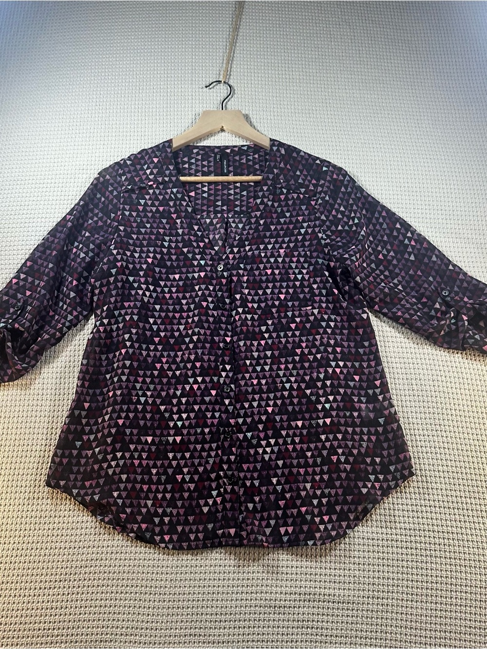 Maurices Black & Purple Geometric Button-Front Blouse